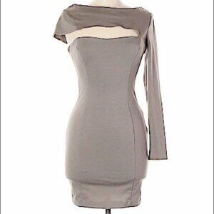 ASOS One Long Sleeve Bodycon Cutout Beige Mini Dress Mobwife Party Size 6
